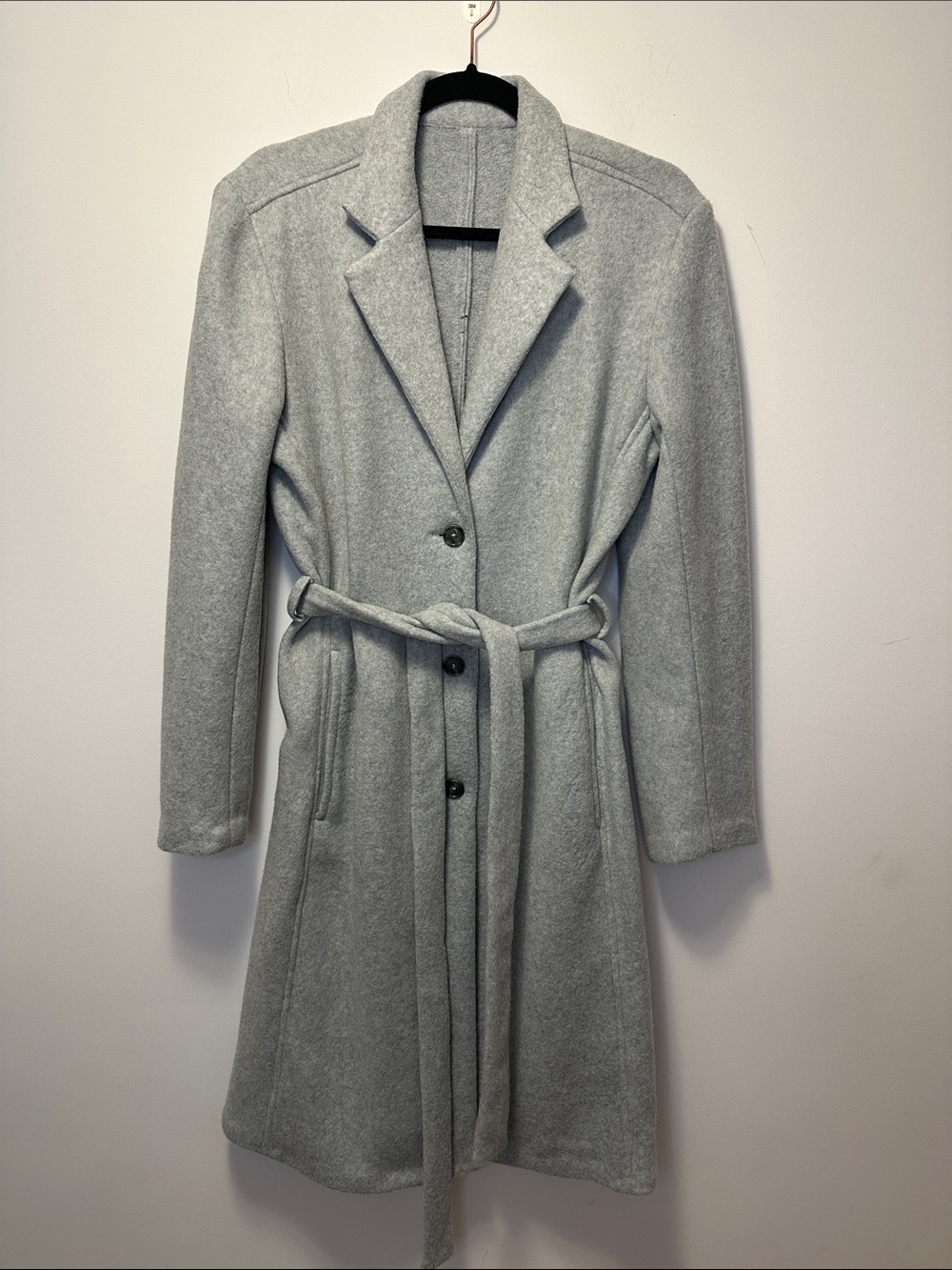 Women's Light Gray Belted Fall Wool Blend Coat